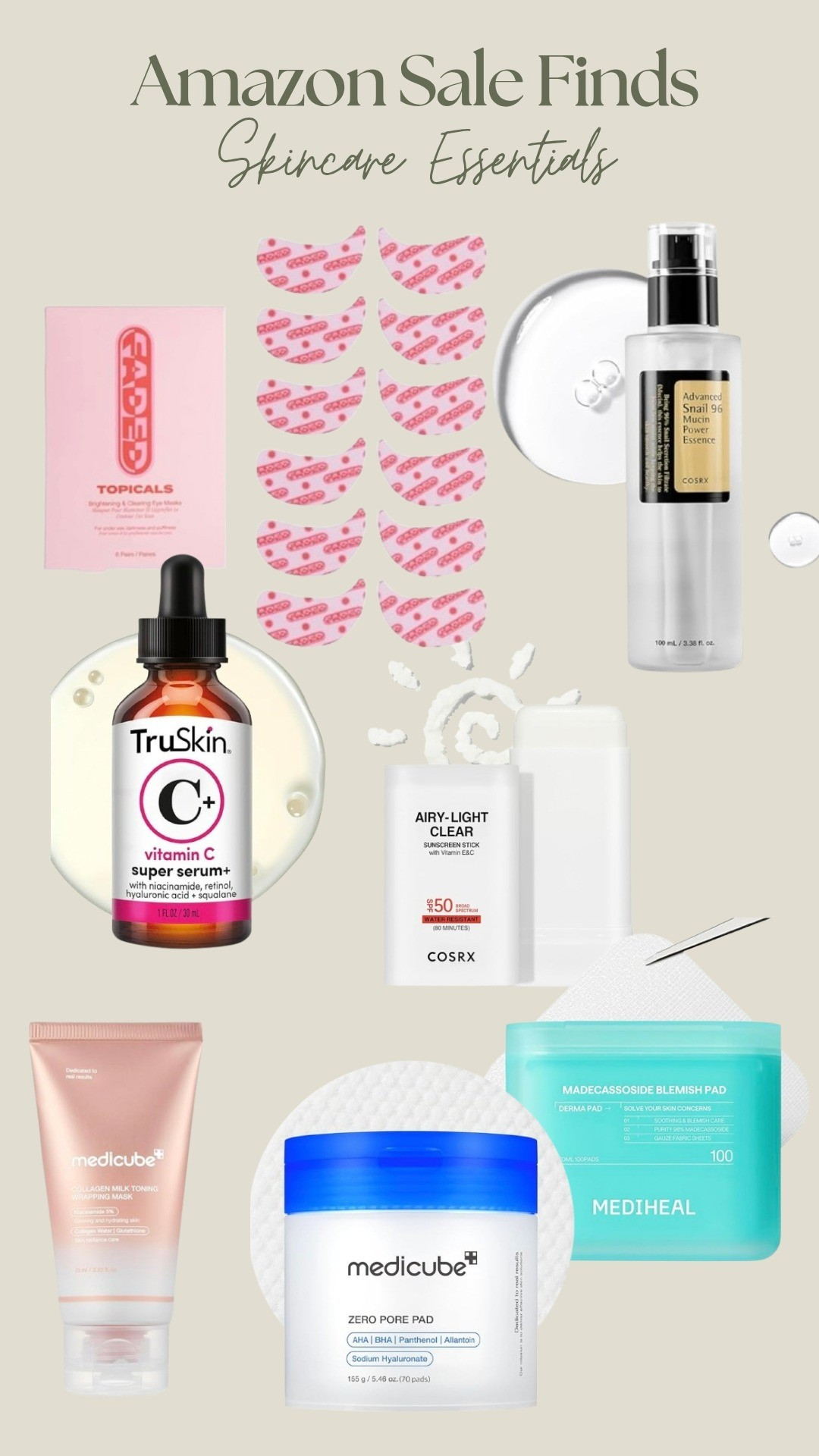 amazon sale, skincare essentials, vitamin c, eye mask, face mask, medicube, mediheal, toner pads, sunscreen, spf 50, snail mucin

#LTKBeauty #LTKselfcare #LTKSaleAlert