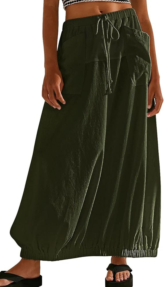 CHARTOU Women Baggy Parachute Skirt Comfy Casual Cotton Y2k Cargo Maxi Long Skirt | Amazon (US)