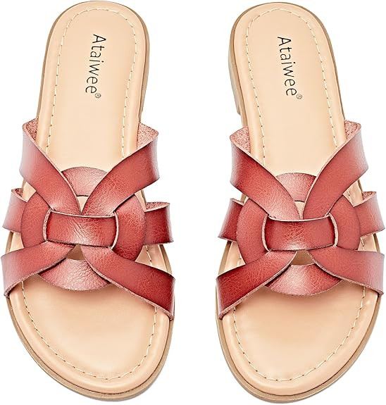 Ataiwee Women's Flat Slide Sandals - Ladies Casual Slip On Criss Cross Strap Summer Shoes.       ... | Amazon (US)