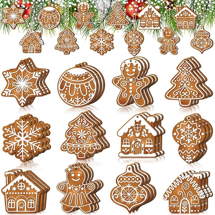 36 Pcs Christmas Gingerbread Ornaments for Tree Mini Snowflake Wooden Hanging Winter Xmas Ornamen... | Amazon (US)