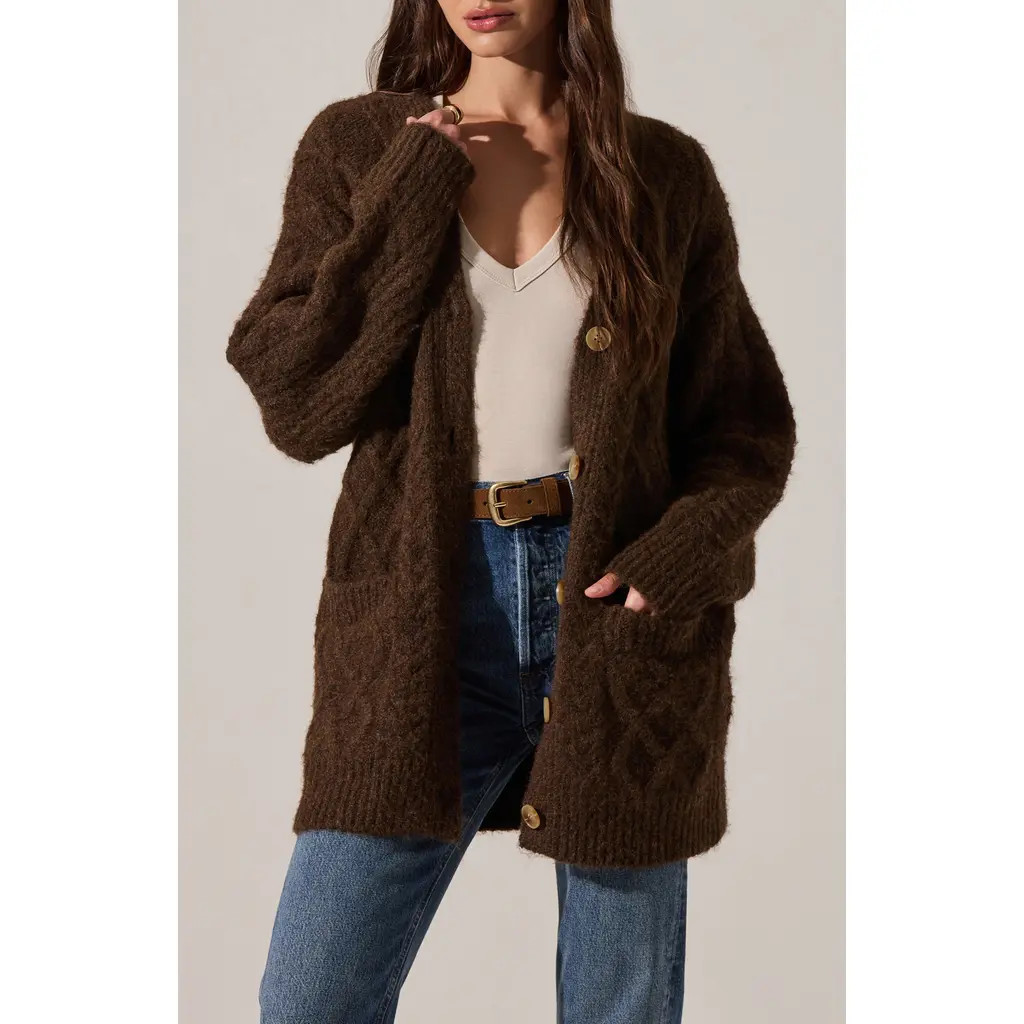 ASTR the Label Charli Cardigan in Brown at Nordstrom, Size X-Small | Nordstrom