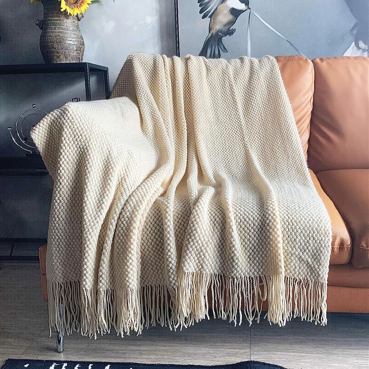 LOMAO Knitted Throw Blanket with Tassels Bubble Textured Lightweight Throws for Couch Cover Home ... | Amazon (US)