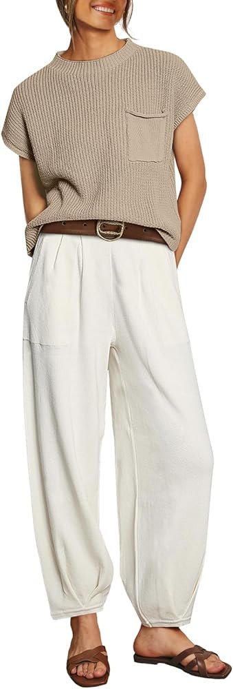 EFAN 2 Piece Outfits For Women Cozy Knit Lounge Sets Trendy Sweater Set Short Sleeve Fashion Loun... | Amazon (US)