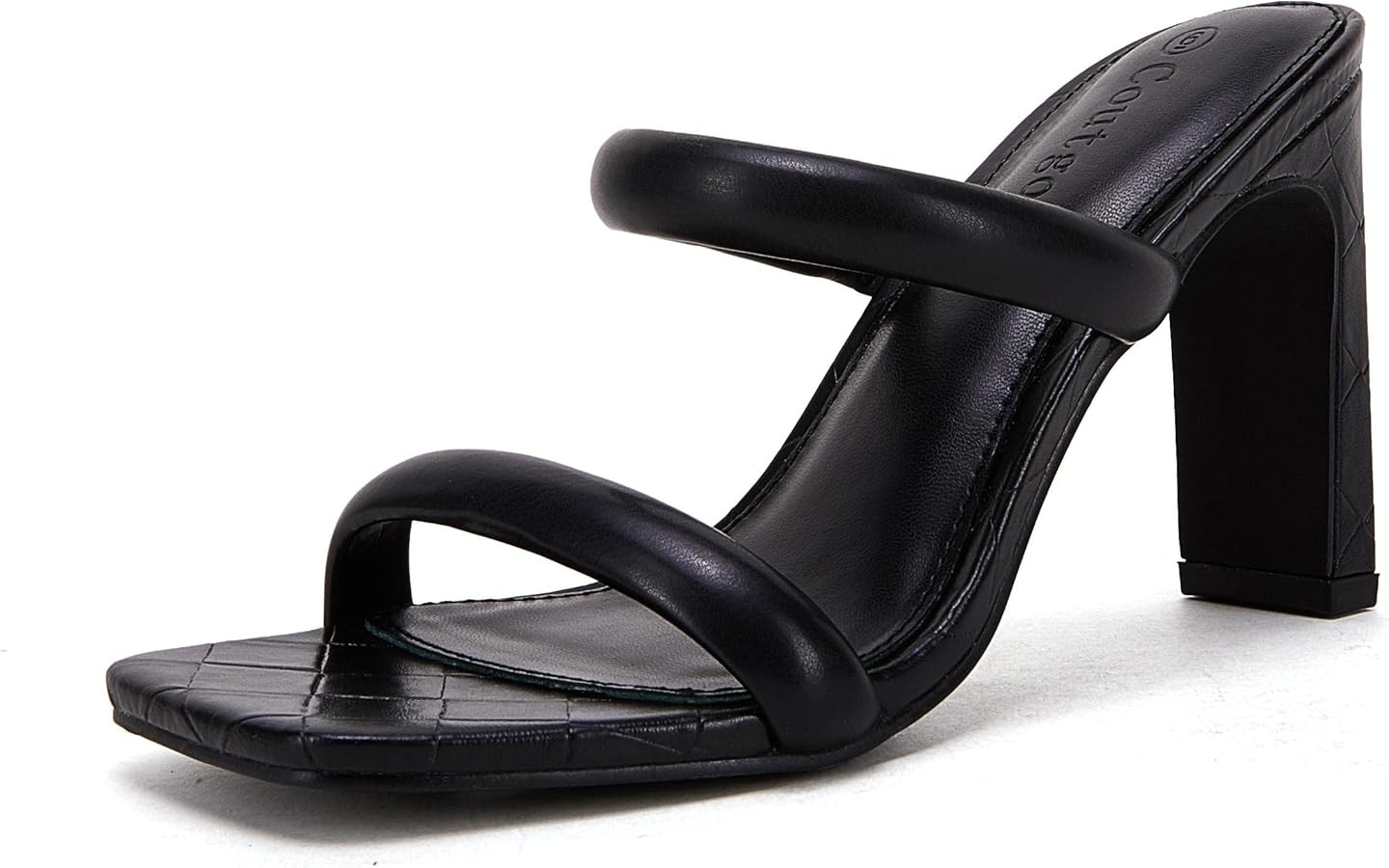 Coutgo Womens Square Open Toe Heeled Sandals Two Strap High Heel Backless Dress Slip On Mules | Amazon (US)