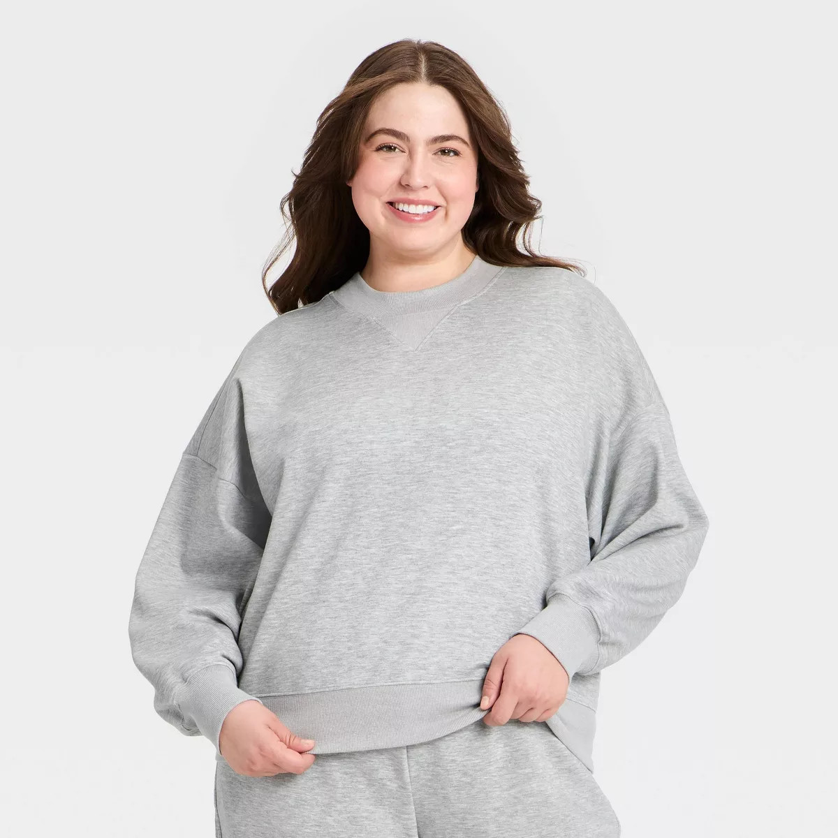 Women's Airy Sleek Pique Crewneck Sweatshirt - All In Motion™ Heathered Gray 2X | Target