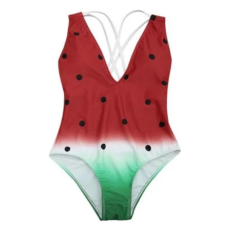 Rosie YL107 Stylish Watermelon Print Women One-piece Swimwear Deep V-Neck Swimsuit | Walmart (US)