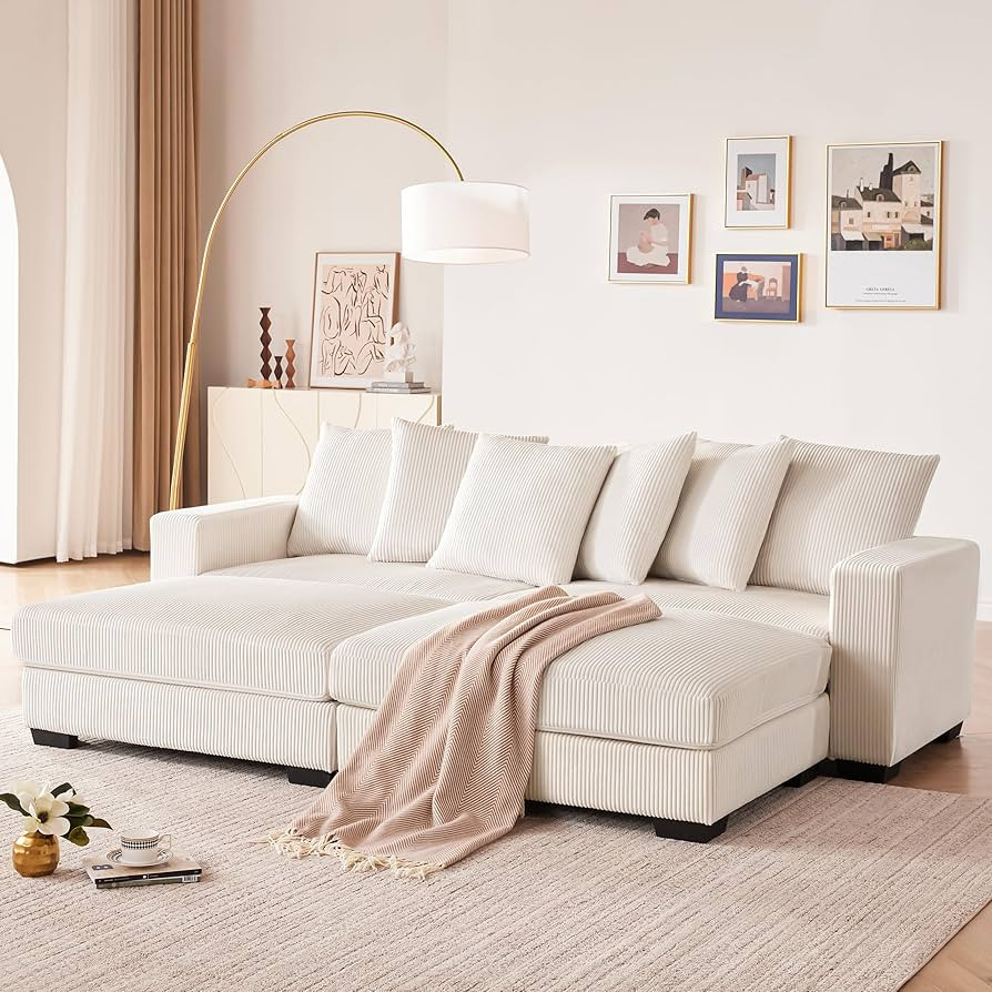 101.6" Comfy Deep Seat Corduroy Sectional Couches for Living Room, Upholstered Modular Sectional ... | Amazon (US)