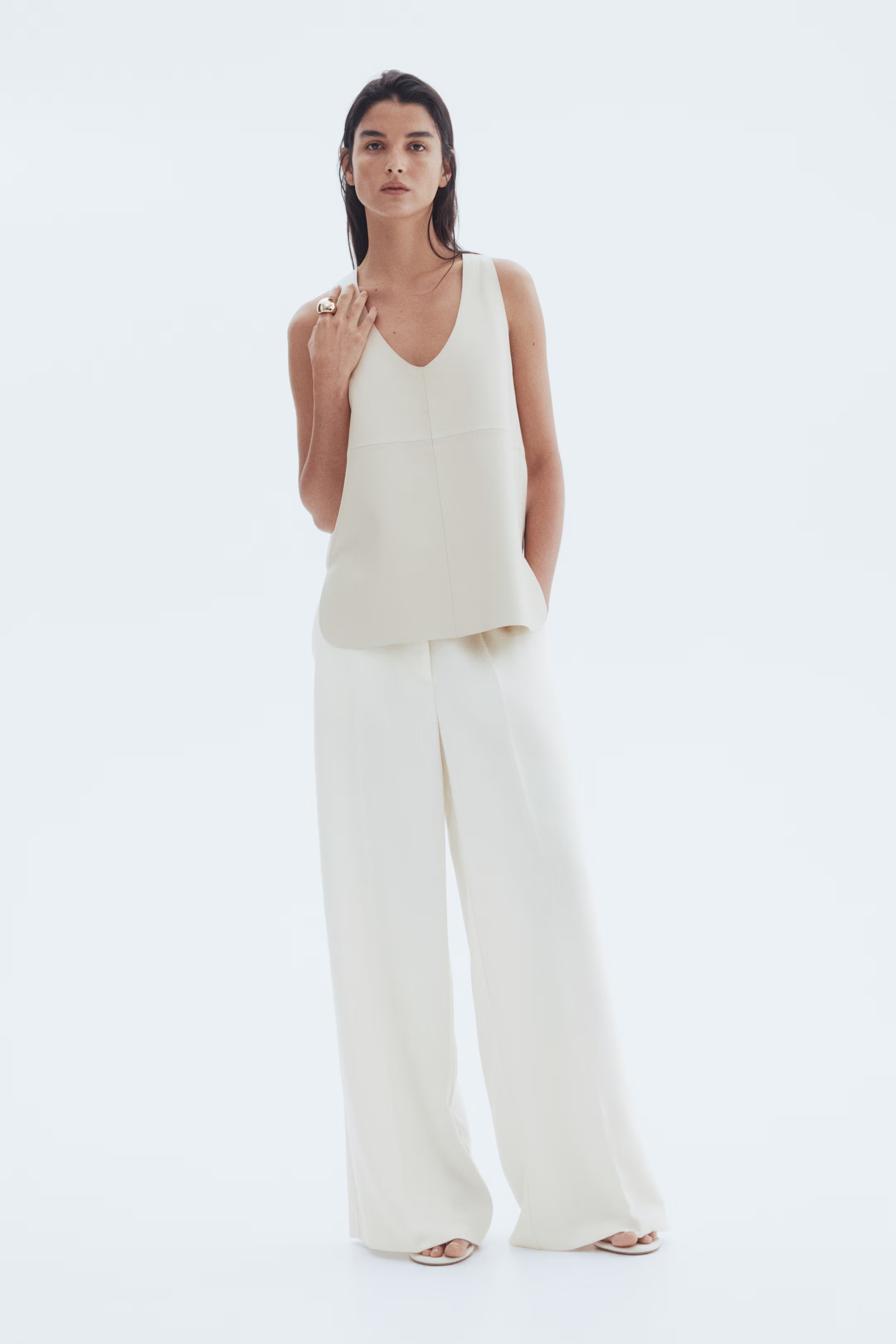 Wide-Leg Dress Pants - White - Ladies | H&M US | H&M (US + CA)