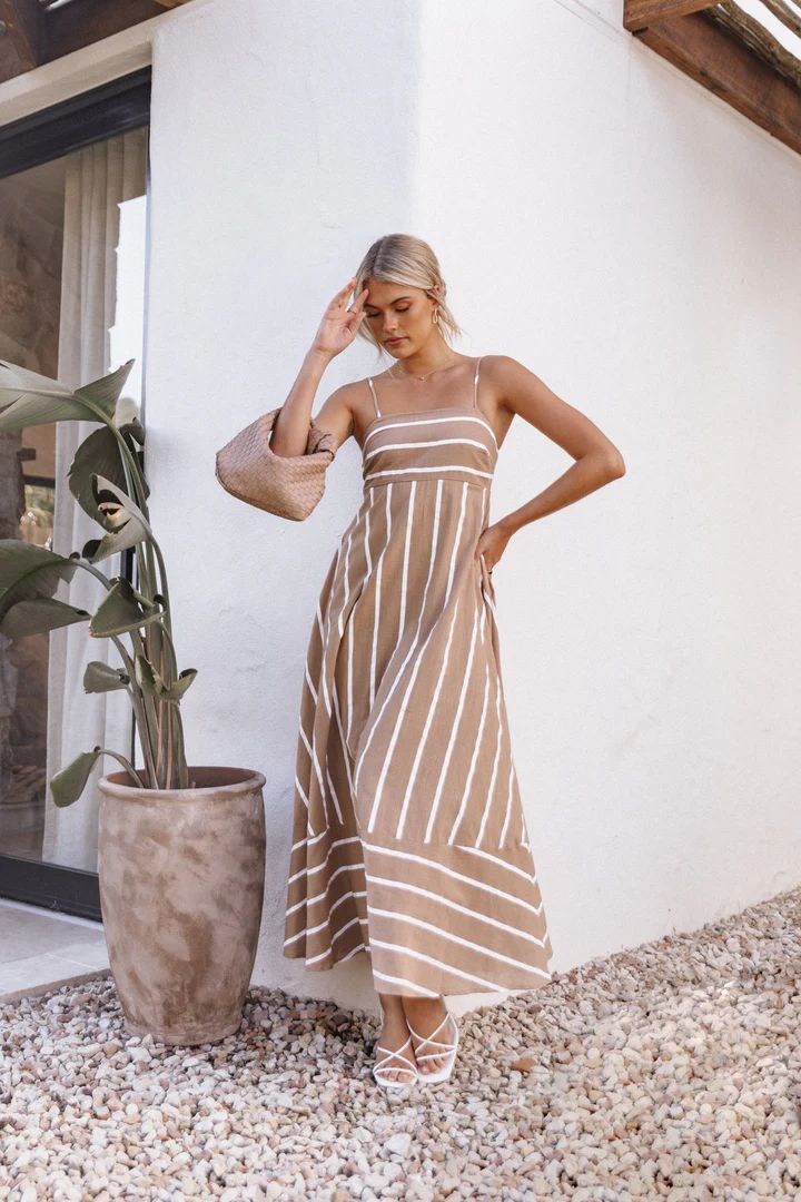 Brea Maxi Dress - Tan Stripe | Petal & Pup (US)