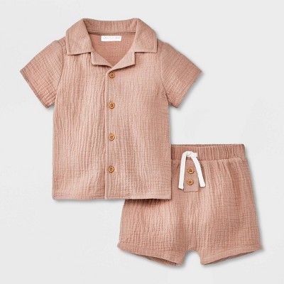 Grayson Mini Baby Boys' Solid Top & Bottom Set - Brown | Target