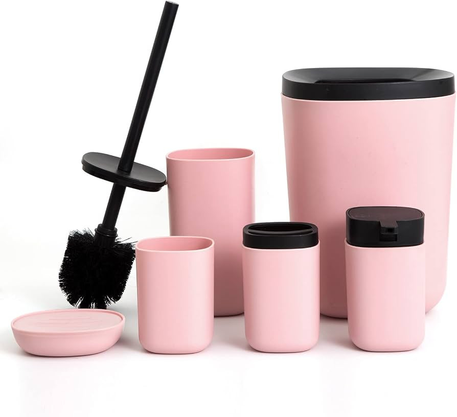 Bathroom Accessories Set of 6 Complete, Toothbrush Holder, Soap Dispenser, Garbage Trash Can, Soa... | Amazon (US)