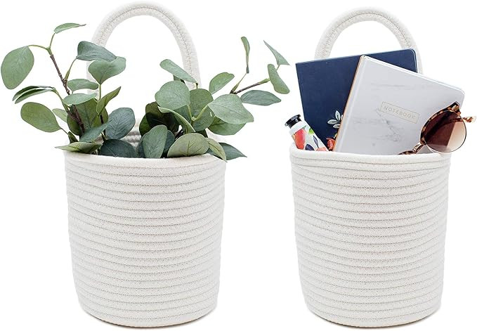 Signature Home 2pc Hanging Basket, Small Basket 7.9" x 6.7" Hanging Baskets for Organizing, Cotto... | Amazon (US)