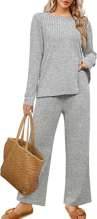 WIHOLL Womens Two Piece Outfits Lounge Sets Cozy Sweater Loungewear with Pockets | Amazon (US)
