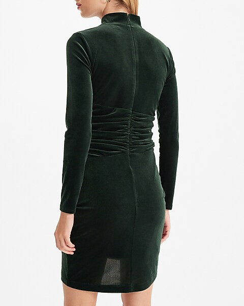 Velvet Body Contour Mock Neck Ruched Mini Dress | Express