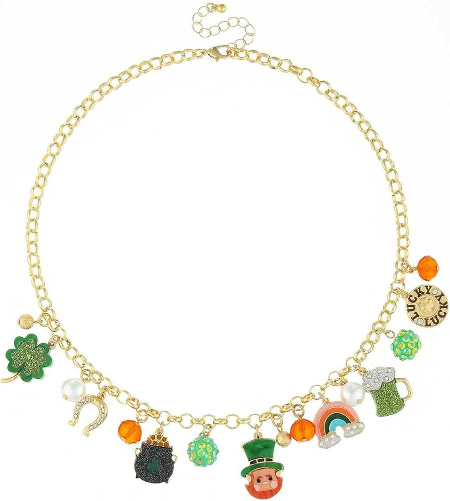 St Patricks Day Necklace | Green Irish Shamrock Pot of Gold Charm Necklace | St Patricks Day Jewe... | Amazon (US)