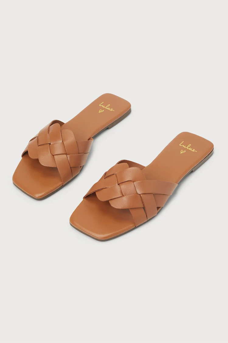Nuneh Tan Leather Woven Slide Sandals | Lulus (US)