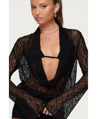 Women's Lera Lacey Sheer Mesh Top | Macy's