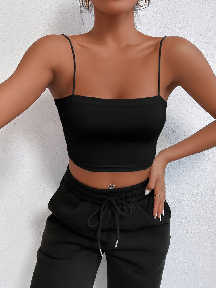 SHEIN PETITE Solid Slim Crop Cami Top | SHEIN