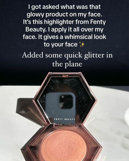 I got asked what was I wearing on my face that looked whimsical and it’s this highlighter from Fenty but I apply it all over my face. Trust me it gives you the most beautiful fairy like glow. 

Fenty Bomb, Sephora sale

#LTKxSephora #LTKsalealert #LTKbeauty