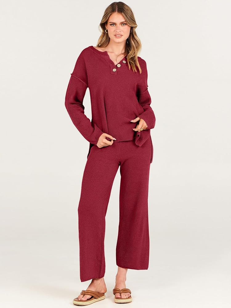 ANRABESS Women 2 Piece Outfits Oversized Knit Loungewear Loose Slouchy Sweater Set 2023 Fall Trendy Matching Lounge Sets | Amazon (US)