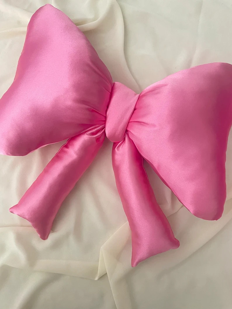 Satin Pink Bow Pillow - Etsy | Etsy (US)