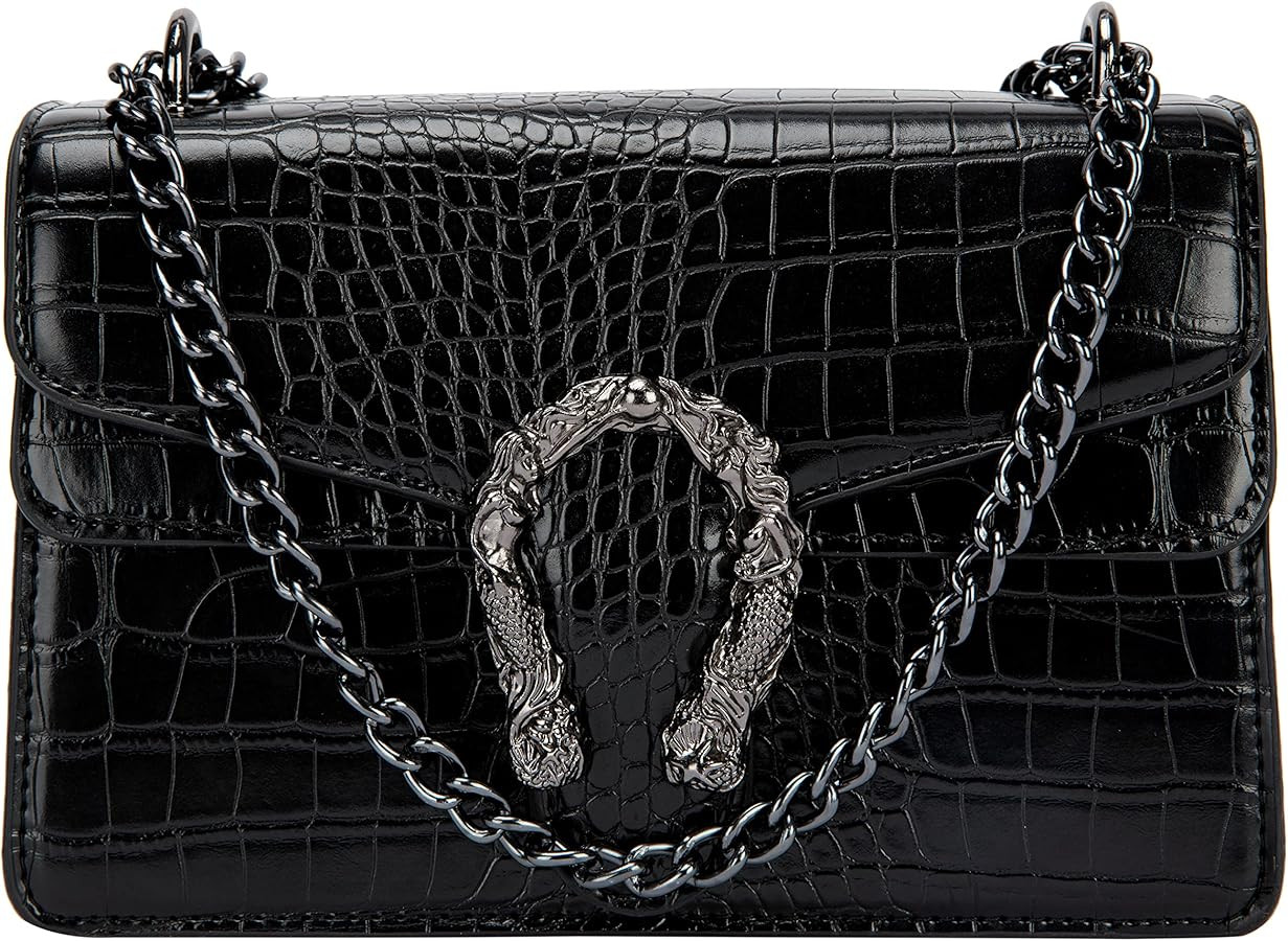 Aiqudou Crossbody Bag and Satchel Purse for Women - Fashion Snake Print Chain Purse Luxury PU Lea... | Amazon (US)