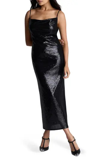 Kenneth Cole Sequin Cowl Neck Midi Slipdress in Black at Nordstrom Rack, Size X-Large | Nordstrom Rack