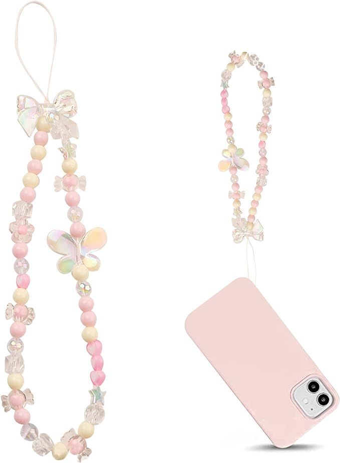 Keruto Mobile Phone Charm Cute Beaded Phone Strap Cell Phone Straps Charms,Lanyard Butterfly Phon... | Amazon (UK)