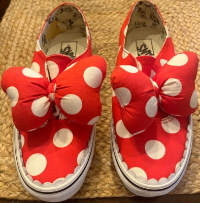Vans Red and White Polka Dot Large Bow Minnie Mouse Slip On Sneakers Womens 7 | eBay US
