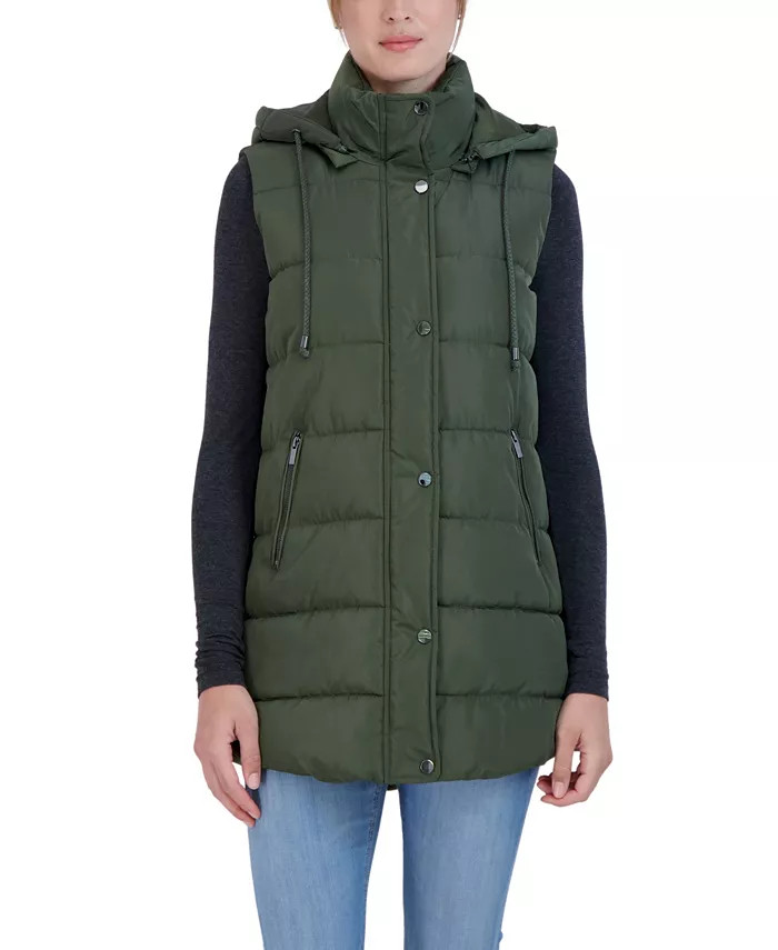 Women's Long Puffer Vest with Detachable Hood | Macy's