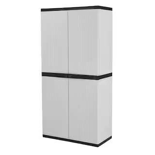 HDX Premium One 35 in. W x 71.7 in. x 18.5 in. D 4-Shelf Resin Freestanding Cabinet in Grey 25991... | The Home Depot