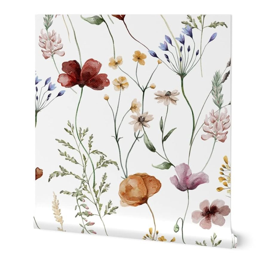 Spoonflower Removable Wallpaper Swatch - Meadow Vintage Floral Bohemian Summer Cottagecore Custom... | Amazon (US)