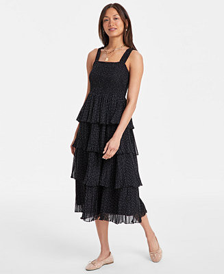 Women's Printed Smocked Ruffle-Tiered Midi Dress, Exclusively at Macy's | Macy's