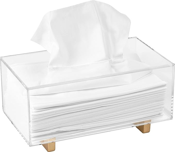 YoBa 3mm Thick Acrylic Tissue Box Holder Rectangular Clear Tissue Box Dispenser with Gold Plated ... | Amazon (US)