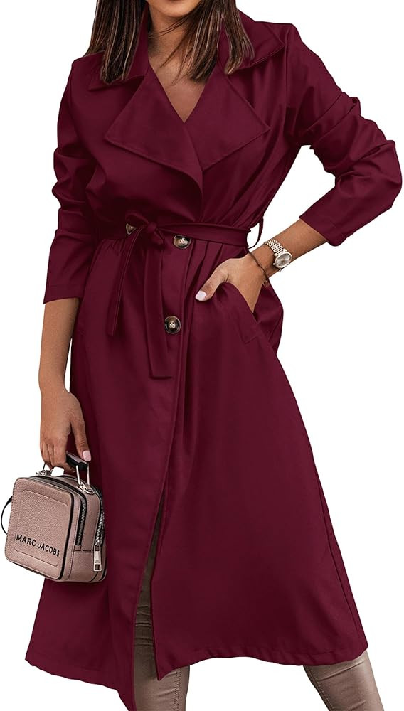 KIRUNDO Women's Trench Coat Long Double-Breasted Spring Fall Fashion 2024 Classic Lapel Overcoat ... | Amazon (US)