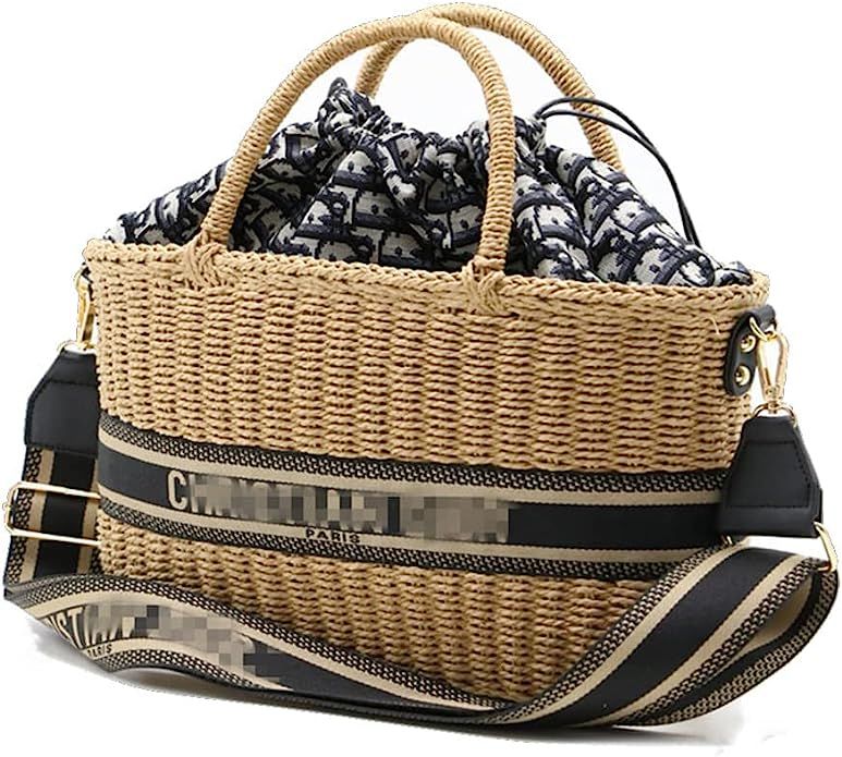 TIYUMIKI Hand-Woven Straw Bag,Woven Bag Tote Handmade Shoulder Women's Handbags Crossbody Beach B... | Amazon (US)
