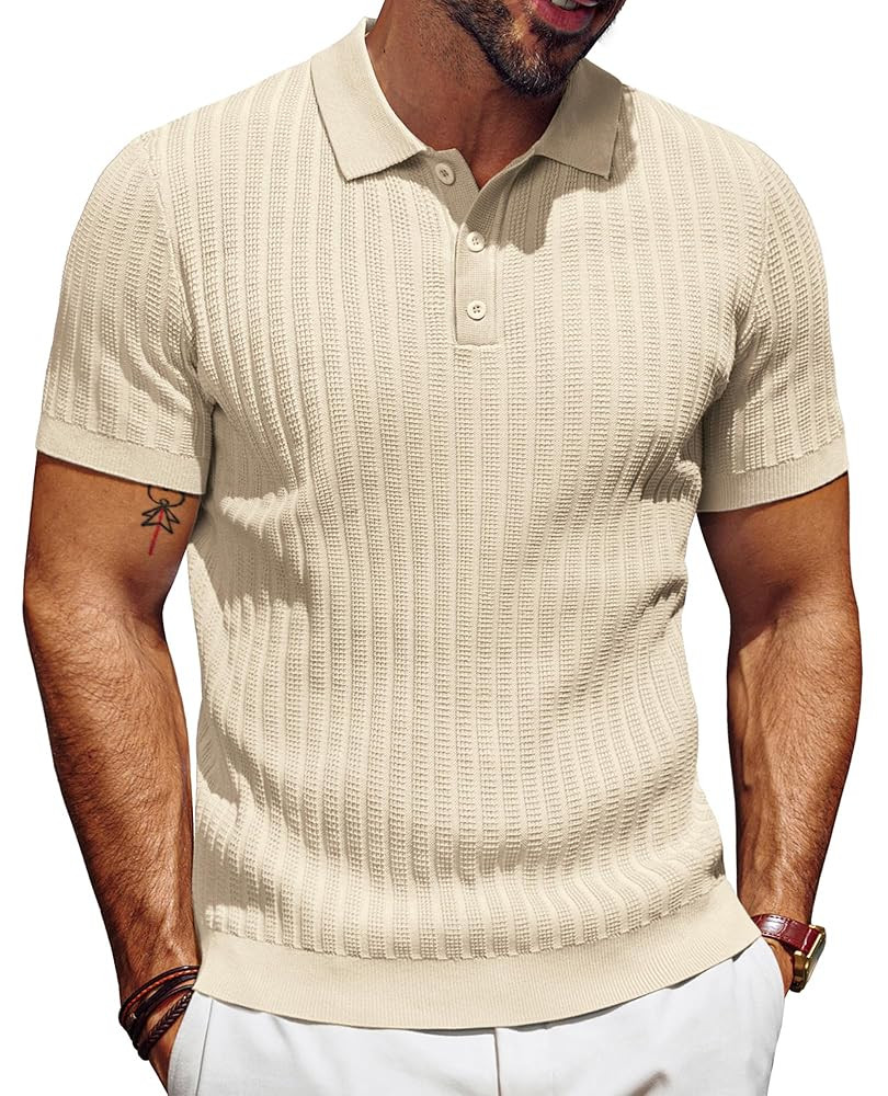 PJ PAUL JONES Mens Knit Polo Shirt Short Sleeve Textured Polo Shirts Casual Summer Collared Polo ... | Amazon (US)