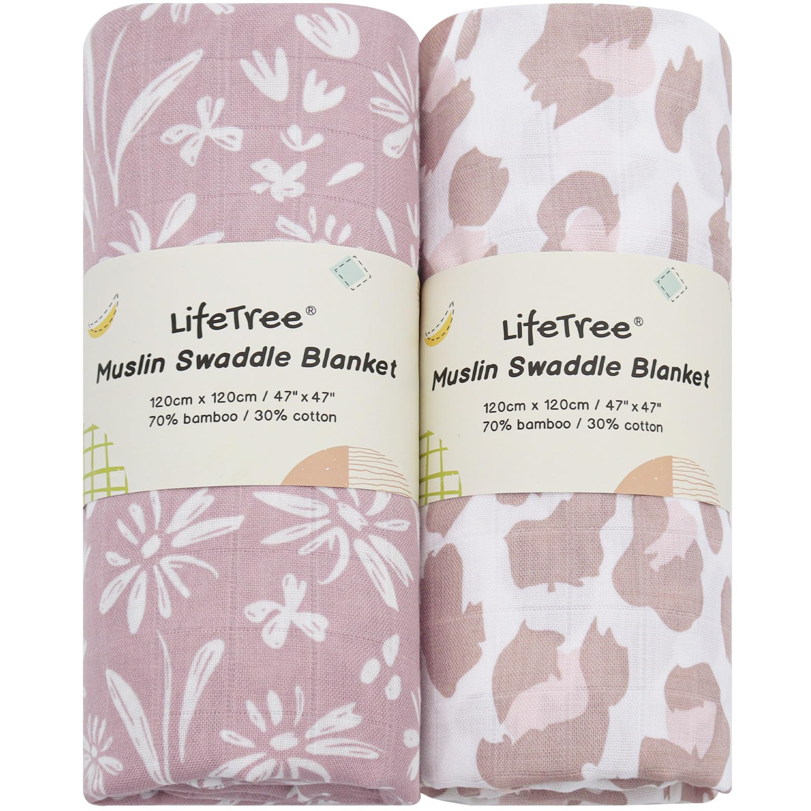 LifeTree Swaddle Blankets Baby Girl, 2-Pack Super Soft 70% Viscose Bamboo and 30% Cotton Muslin S... | Amazon (US)