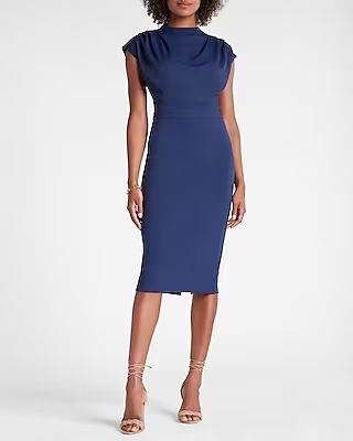 Draped Mock Neck Midi Dress | Express