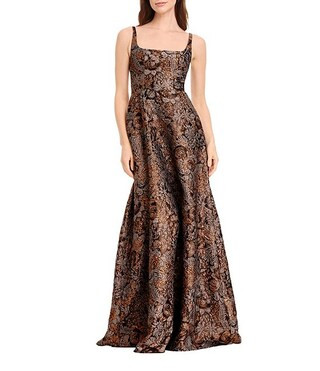 Dress the Population Vienna Metallic Pattern Square Neck A-Line Gown | Dillard's | Dillard's