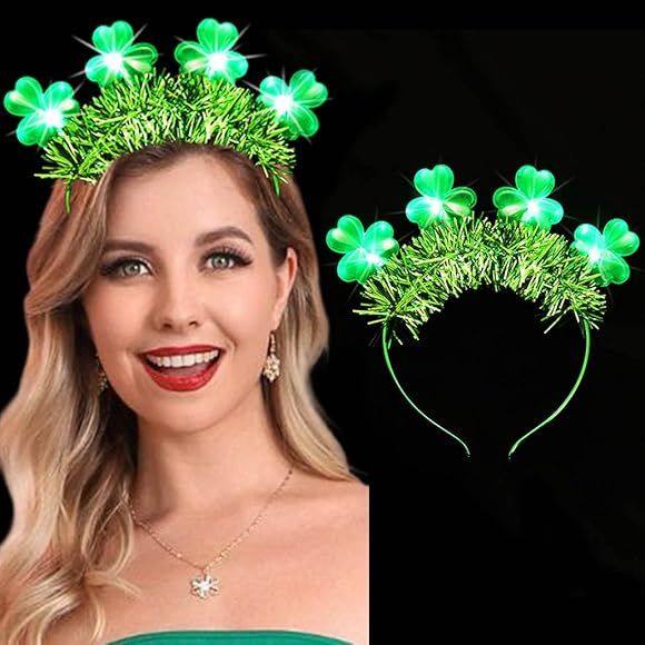 JEAIRTS St. Patrick's Day Headband Led Shamrock Hair Band Light-up Lucky Clover Irish Headpiece G... | Amazon (US)