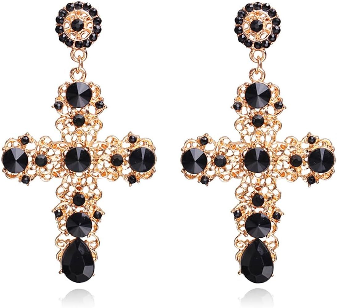 Big Black Cross Earrings for Women Gothic Vintage Gold Large Cross Dangle Earrings Cross Faith St... | Amazon (US)