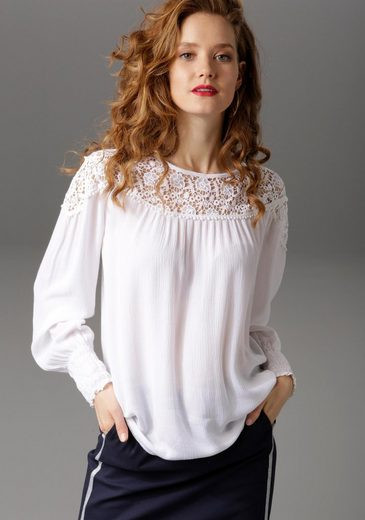 Aniston CASUAL Spitzenbluse aus Häkelspitze und Bordüren - NEUE KOLLEKTION | OTTO (DE)