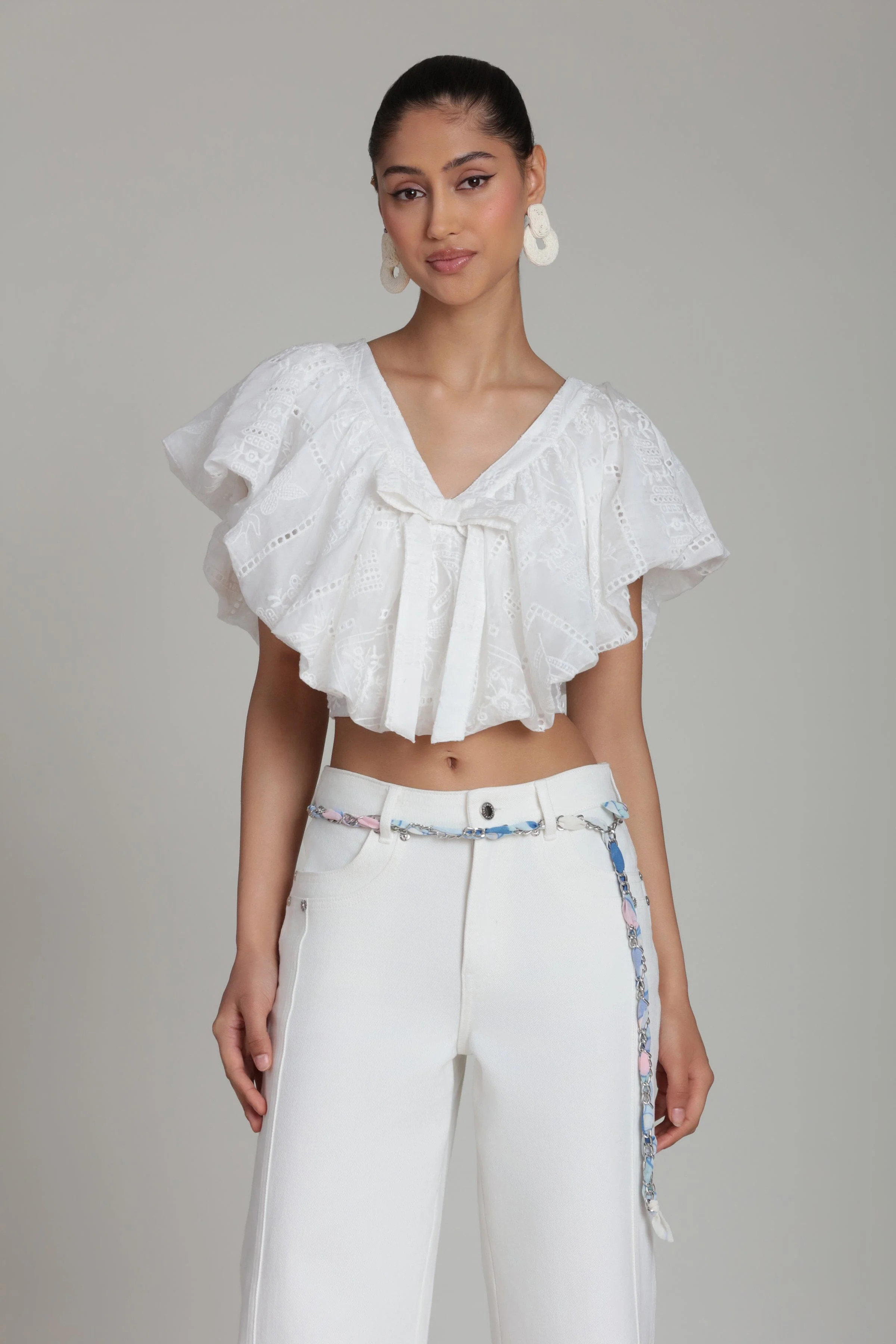 Embroidered Ruffle Crop Top | Avec Les Filles