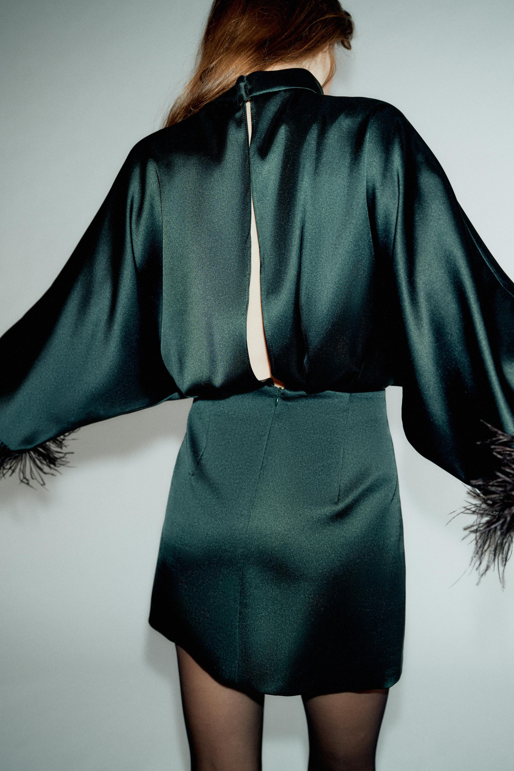 SHORT SATIN FEATHER DRESS | Zara UK