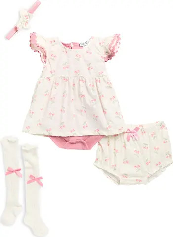 Nicole Miller Ruffled Cherry Print Dress, Bloomers, Socks & Headband Set | Nordstromrack | Nordstrom Rack