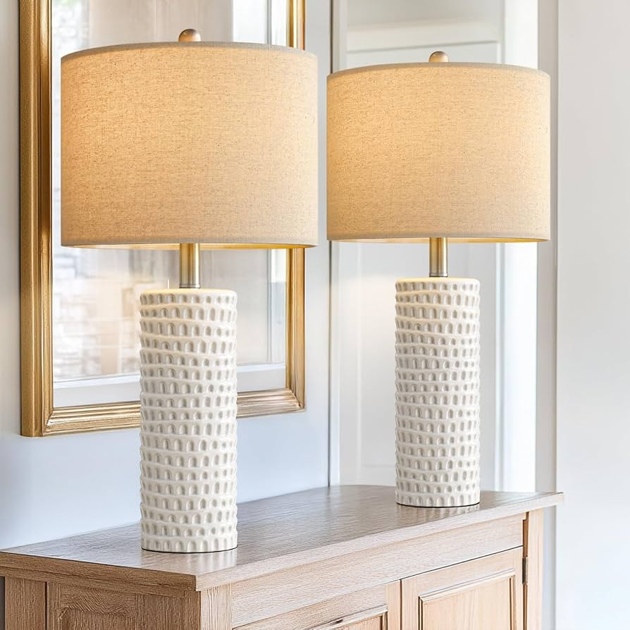 PORTRES 24" Farmhouse Ceramic Table Lamp Set of 2 for Bedroom Living Room White Desk Decor Bedsid... | Amazon (US)