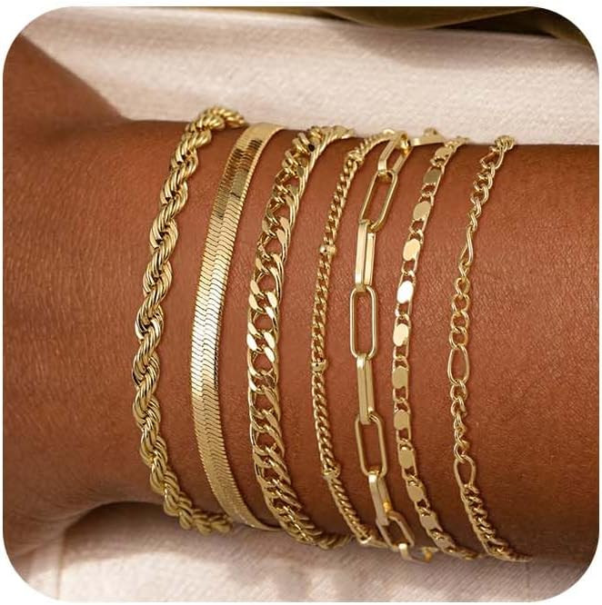 Kyerlyn Gold Bracelets for Women, 14K Gold Plated Bracelet for Women Dainty Pearl Bracelets Stack... | Amazon (CA)