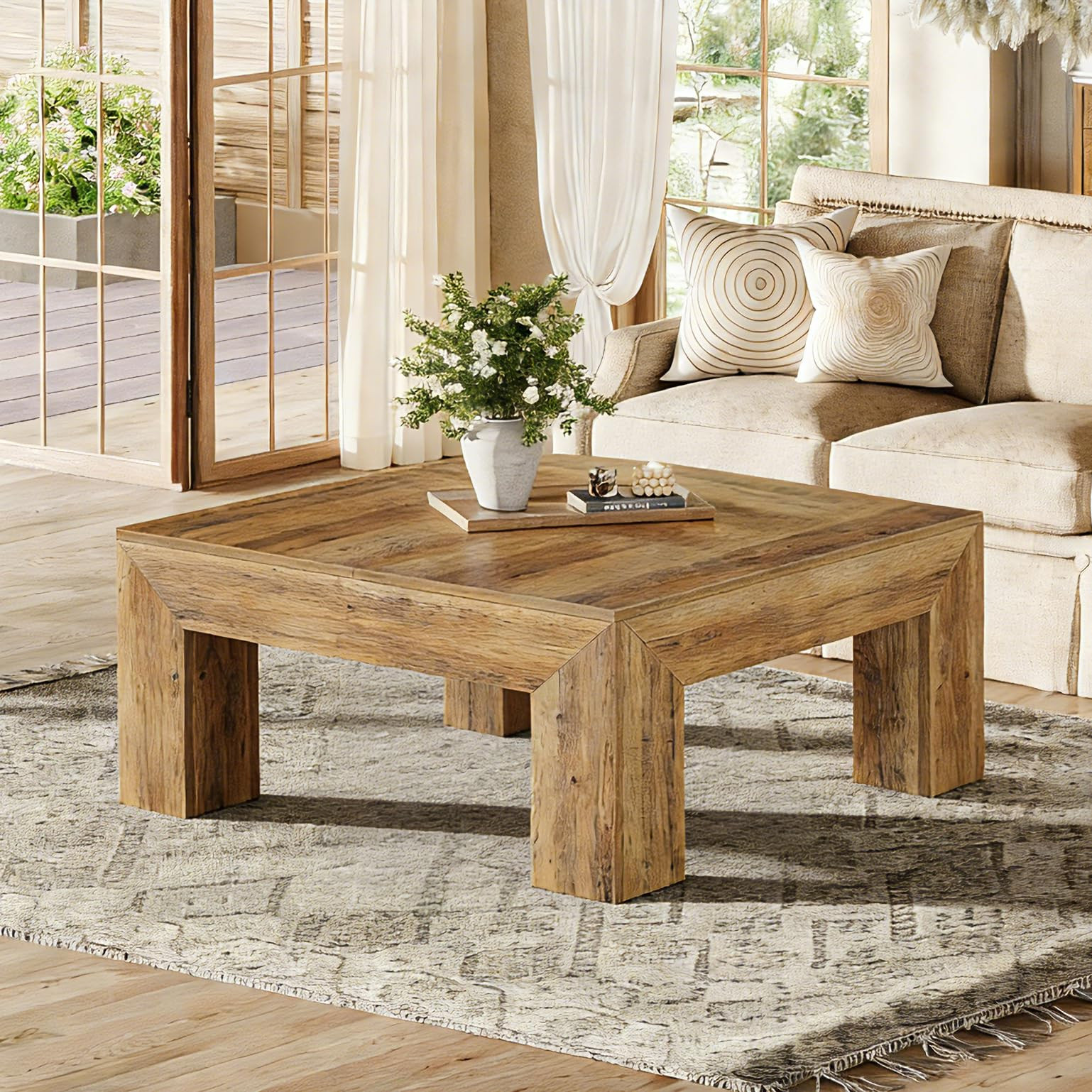 LITTLE TREE 39.4-Inch Square Coffee Table for Living Room, Farmhouse Accent Center Table with Woo... | Amazon (CA)