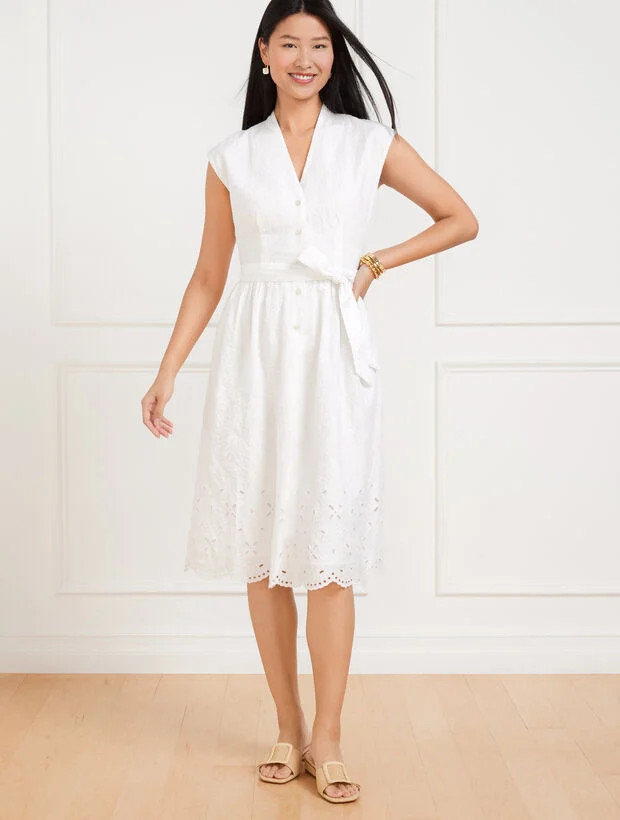 Tie Waist Midi Dress - Medallion Floral Eyelet | Talbots